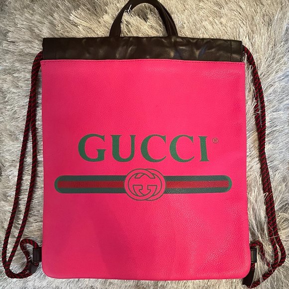 Pink Gucci Logo Drawstring Backpack - Picture 1 of 5